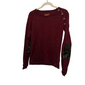 zadig & voltaire burgundy wine shoulder buttons wool sweater elbow patches M